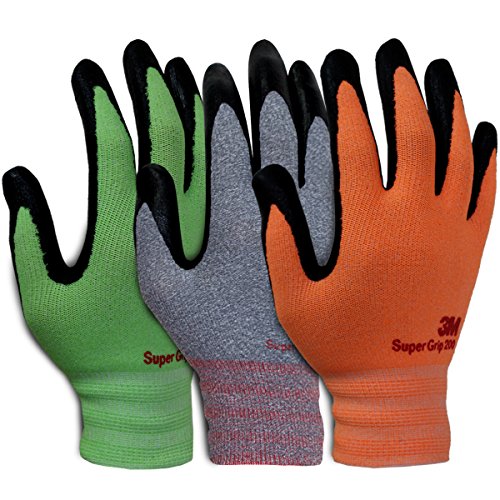 3M Super Grip Garden Work Gloves- 3 PACK (Large)