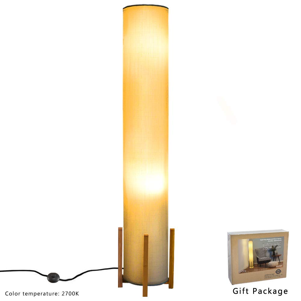 Floor lamp Wello Led Torchiere Floor lamp For Living Room - Tall Standing Lamp For Bedrooms office - Dimmable Modern Floor lamps – Asian Nature Bamboo Frame, Fabric Shade Light- White