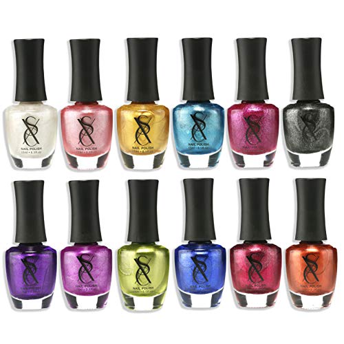 SXC Cosmetics Nail Polish Set, 12 Metallic Colors 15ml/0.5oz Full Size Nail Lacquer Gift lot