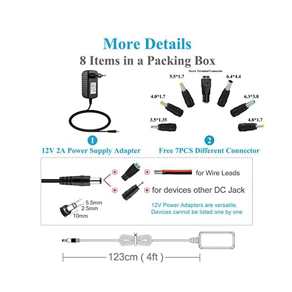 EFISH DC 12V 2A 24W Netzteil,Netzstecker für 12V kleine elektronische Geräte,CCTV-Kamera,WLAN-Router,Hub,LED-Streifen,Telekom,Speedport,Scanner,Schalter,Türklingel+7 Verschiedene DC-Stecker – Bild 8