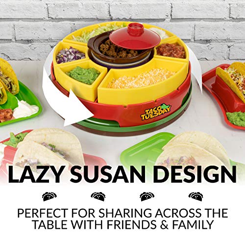 Taco Tuesday Heated Lazy Susan Taco Bar Serving Set for a Party with 4
