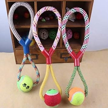 PSK Cotton Rope Dog Chew Toy with 1 Knots and Ball-15 Inch (Colour May Vary)