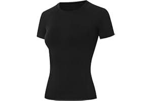 Runhit Compression Shirt Women Short Sleeve Workout Tops Athletic Gym Moisture Wicking T-Shirt Running Yoga Base Layer