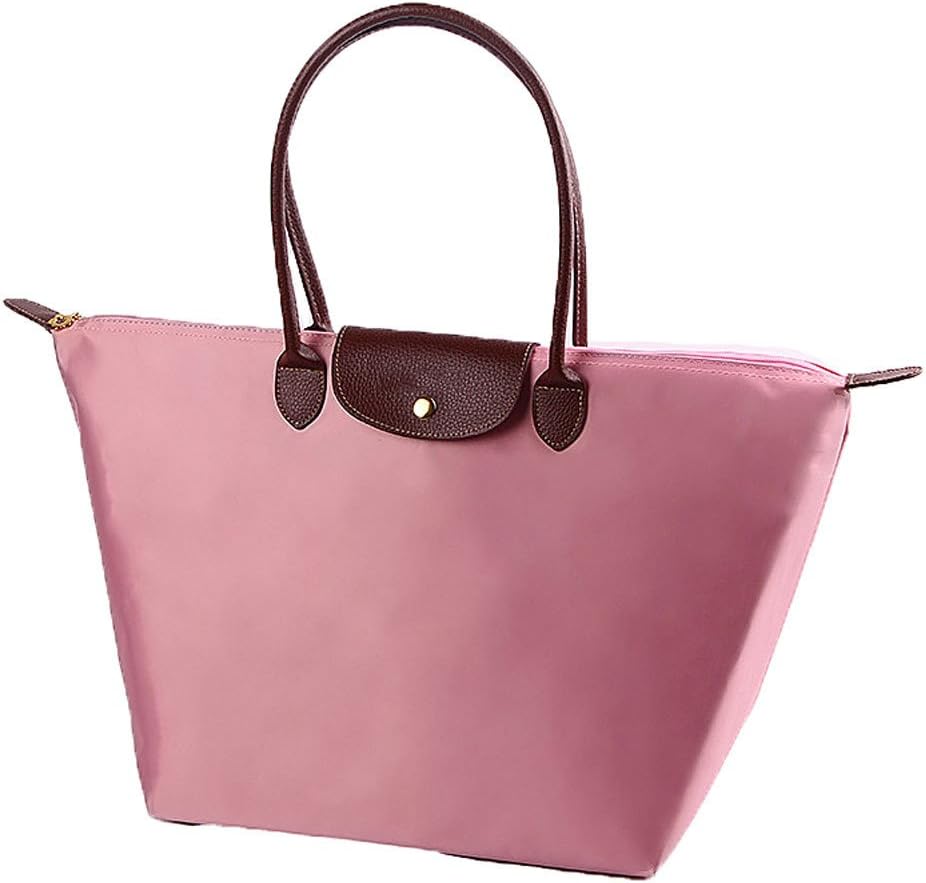 KARRESLY Women's Nylon Travel Foldable Shoulder Bags Hobo Beach Bag Tote Handbag(pink M)
