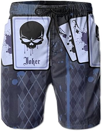 SVVOOD Mens Beachwear Swim-trunks Quick-drying Joker Skull Card Surf Board Shorts With Telescopic Tape