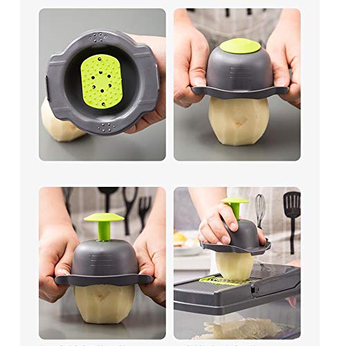 QELEG Kitchen Vegetable Chopper with Scissors, Pro Mandoline Slicer with Container, 8 in 1 onion chopper slicer dicer for Carrots, Cabbage, Potato, Garlic, Tomato, Fruit, Salad