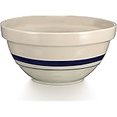 FillTouch 10'' Vintage Stoneware Mixing Bowl Hand-turned Blue Stripe Ceramic Large Serving Bowl for Kitchen Baking, Cooking,