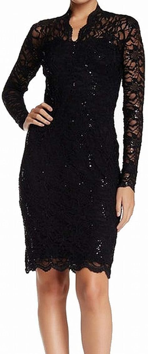 Long-Sleeve Lace Sequin Dress 