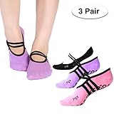 Philonext Yoga Socks, Non Slip Skid Yoga Pilates Socks with Grips Cotton for Women Girl Pilates, Fitness, Barre, Dance (3 Pair)