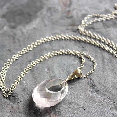 Unique Oval Pendant Rose Quartz Gemstone Necklace Sterling Silver 20 Inch