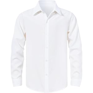 Cozople Boys Long Sleeve Dress Shirt Button Down Wrinkle-Resistant | Soft Smooth Fabric with Classic Spread Collar and Button