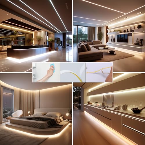 BENLUN COB IC LED Strip 24V 20M 3000K Warm White 480LEDs/M CRI 90+ Constant Current Power Supply Included LED Strip for Indoor Bedroom Ceiling Office Kitchen Decoration