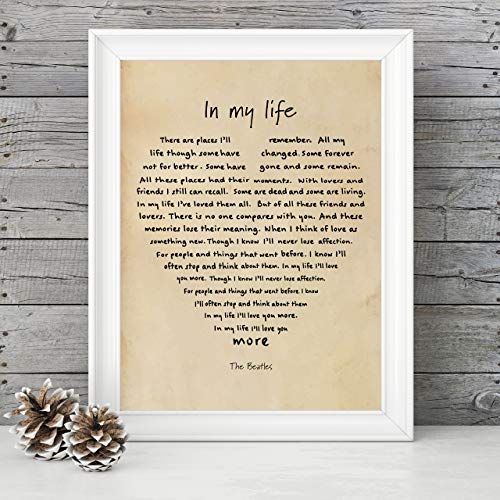 The Beatles" In My Life" Song Lyrics Wall Art 8 x 10" Word Art Print