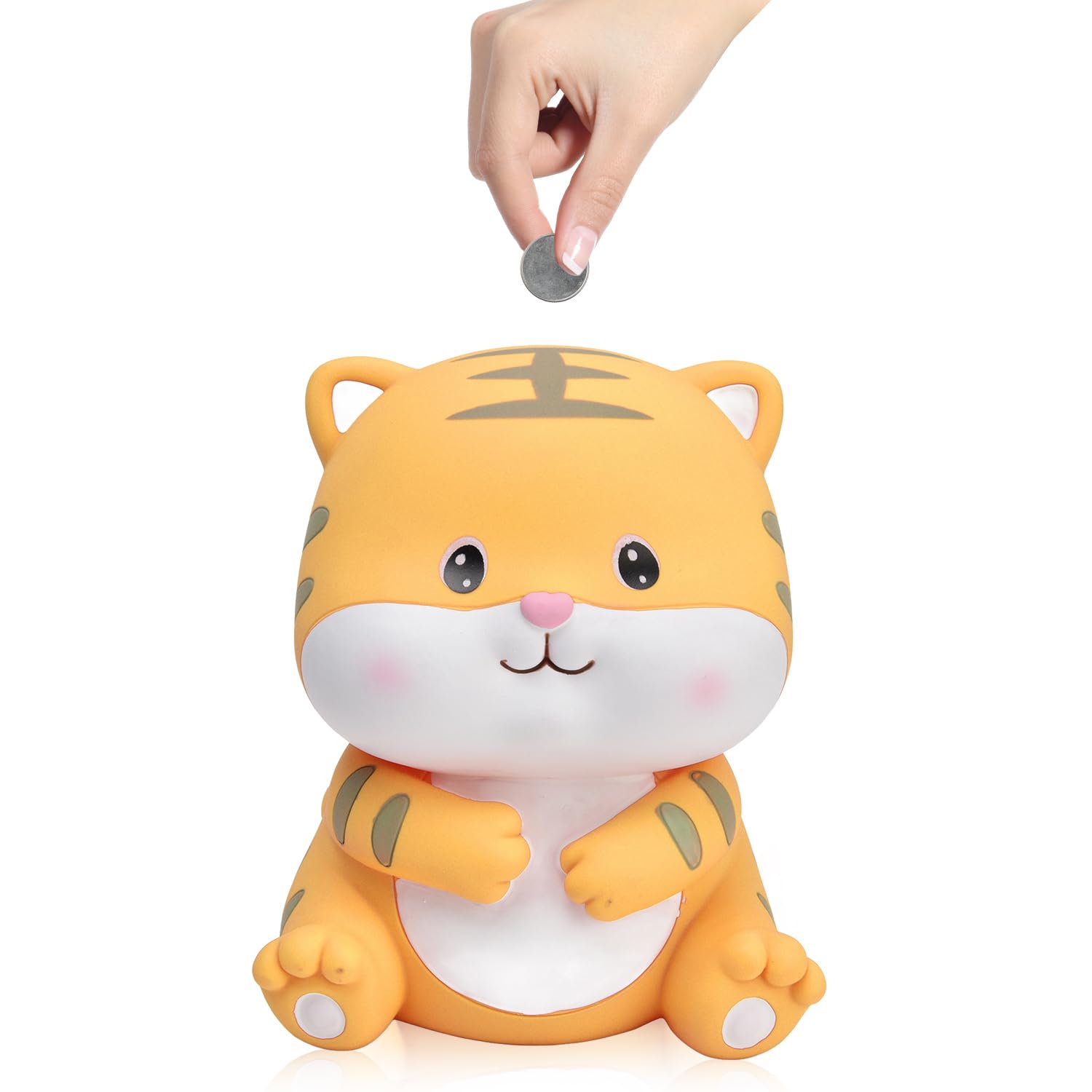 Cute Deer Money Bank, Unbreakable Plastic Saving Bank, Small Piggy Bank for Adults, Animal Piggy Bank Home Room Decoration (Yellow Tiger)