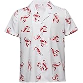 MelangCos Men's Kramer Lobster Shirt Button-Up White Shirt Short Sleeve Hawaiian Shirts