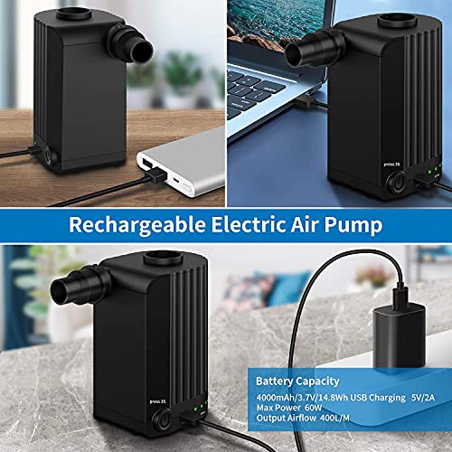 Pompa ad aria Elettrica, Morpilot Pompa ad aria Wireless con Ricarica USB, 3 Ugelli d\'aria, Gonfiaggio/Sgonfiaggio Zattere Gonfiabili per Anelli da Nuoto, Divani Gonfiabili, Palline da Yoga, Nero