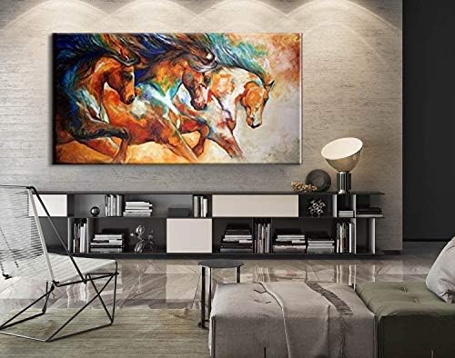 Orlco Art Skills Artist Pure Hand-Painted Modern Abstract Horse Oil Painting On Canvas Decorative Painting for Living Room 24x48inch
