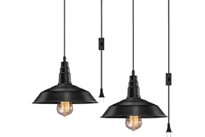 FadimiKoo Plug in Pendant Light, Industrial Hanging Lights with Plug in Cord, Vintage Metal Black Hanging Light Fixtures with 13.12ft Cord On/Off Switch 2 Pack, UL Certified