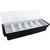 AnacondaGrip 6-Compartment Condiment Tray with Lid | Chilled Serving Tray for Parties, Bar & Taco Bars | Portable Condiment Caddy with Fruit Tray & Garnish Tray for Bartenders | Keeps Condiments Fresh