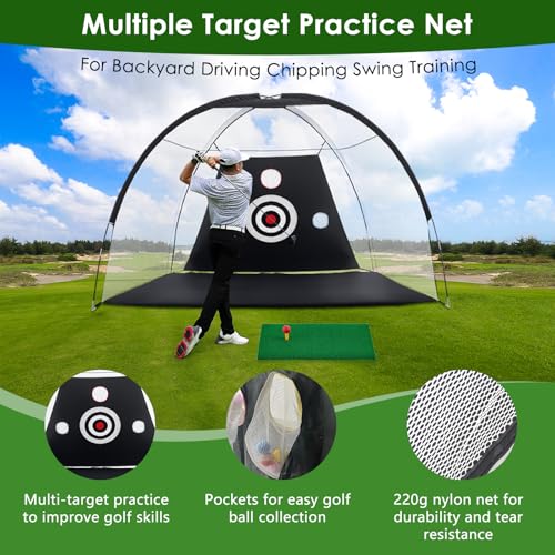 TTCBSPORTS Golf Practice Net 10x7ft for Garden, Golf Hitting Net for Backyard Driving, Chipping Nets and Mat Indoor/Outdoor - GolfNet Simulator for Home, Gift for Men/Dad