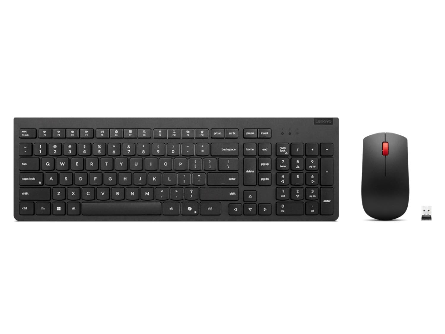 Photo 1 of Lenovo Essential Wireless Keyboard & Mouse Combo Gen 2, 2.4 GHz Wireless Nano USB, Full Size Ambidextrous Mouse, AES-128 Encryption Keyboard, Black