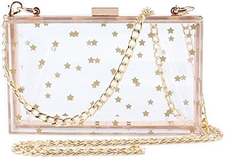 Women's Transparent Clear Purse Clutch Bag Evening Handbags Cross-Body Bag for Women NFL Stadium Approved Acrylic, Chain Strap (Star)