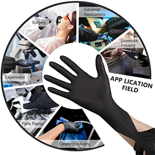 Kexle Nitrile Disposable Gloves Pack of 100, Latex Free Safety Working Gloves for Food Handle or Industrial Use, Black, Large(Pack of 100), (2D-IJ9V-27IH)