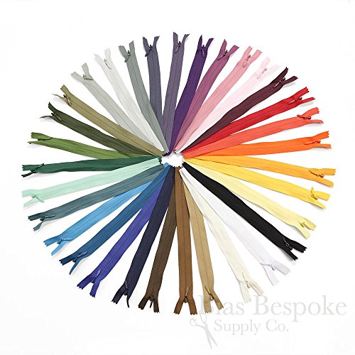 Set of 12 Sandcastle Brown Invisible Zippers, 24 Inch, Bias Bespoke Brand