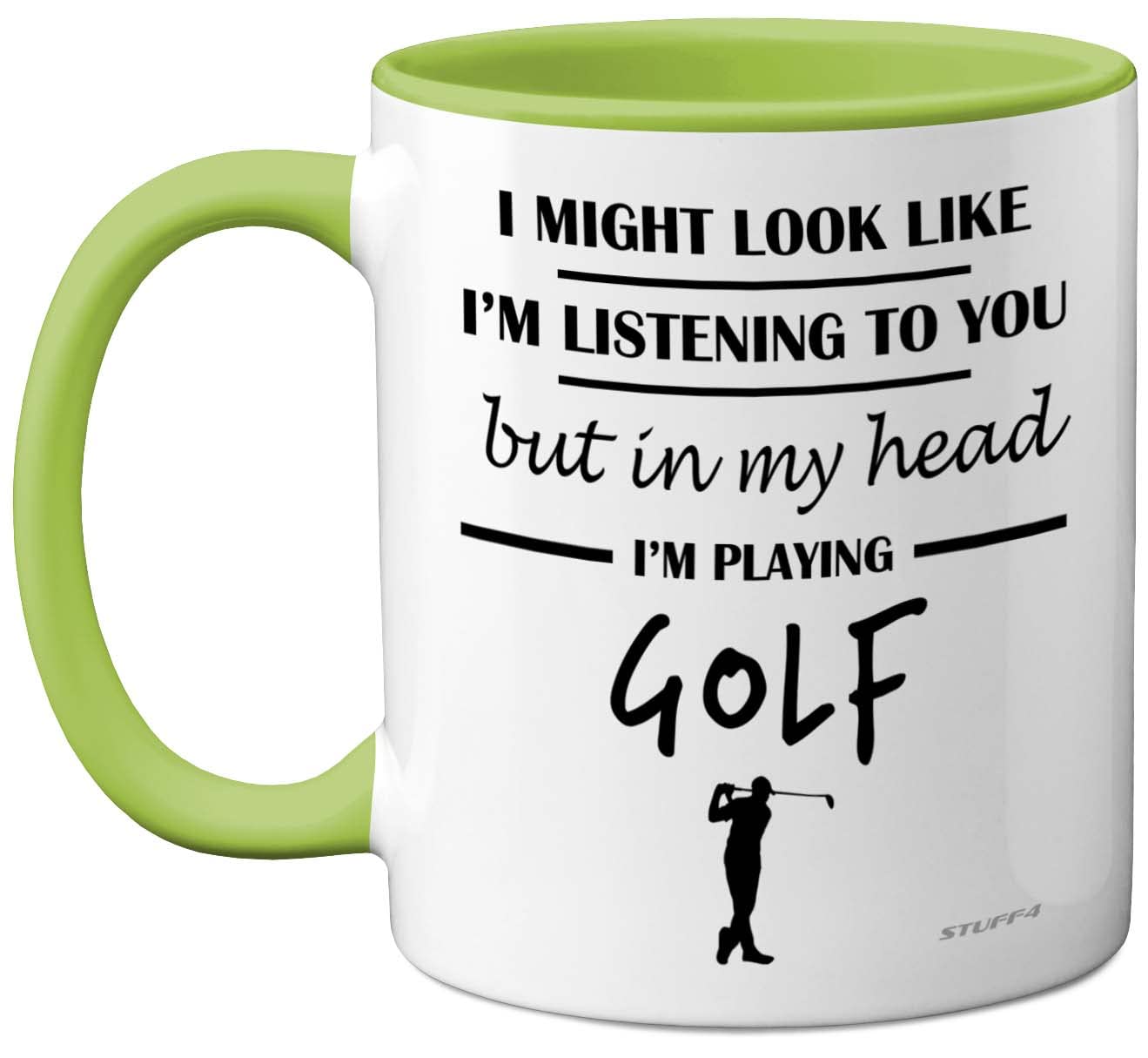 Stuff4 Golf Gifts for Men - in My Head - Funny Golf Presents for Men, Gifts Golfers, Presents, Lover Gift, 11oz Ceramic Green Handle Premium Mugs (MUG-ST10-WLG-INMYHEAD-GOLF-FBA)