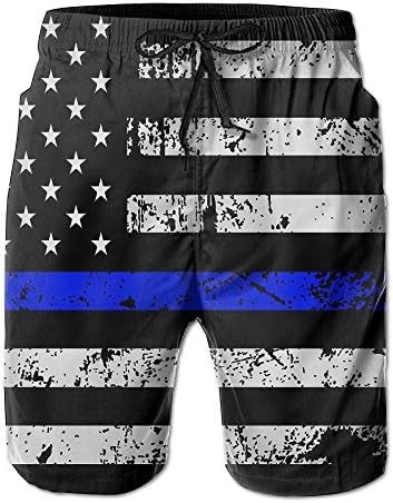 American Thin Blue Line Flag Day Blue Camouflage Men's Quick Dry Beach Board Shorts Swim For Father's Day Boy