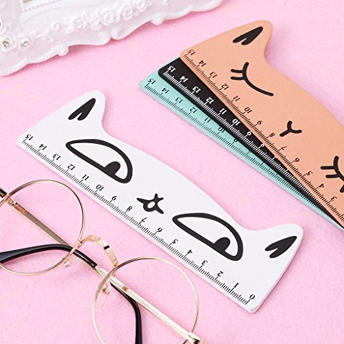 Qupida Kawaii Cute Cartoon Cat Wood Straight Ruler Measuring Tool Student Gift Office (Orange)
