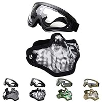 Outgeek Airsoft Half Face Mask Steel Mesh and Goggles Set for Halloween and Xmas(Skull Set)
