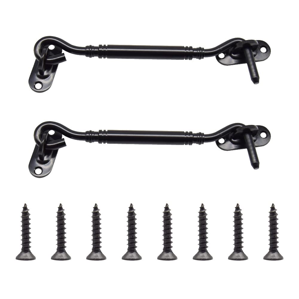 Yosawo 2 Pcs Cabin Hook and Eye Latch,Stainless Steel Heavy Duty Barn Barn Door Swivel Window Hook Lock for Garage, Garden Gates, Closet Shed（Black-150mm）