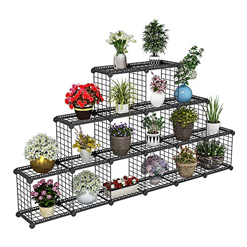 JYYG Portable Plant Stands Custom Shaped Succulents Pot Shelf Standing Baker's Racks for Flowers Metal Shelving Unit for Green House Indoor Outdoor Multifunction Storage Organizer (12(Large) Grids)