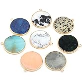 Zotoone 6pcs Natural Semi-precious Stone Pendant With Round Gilt Fashion Ladies Jewelry For Making DIY Necklace Accessories Size 30x35mm