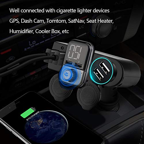 Dual Socket Car Cigarette Lighter, DC12V/24V USB Car Charger Multi-Functions Car Adapter-Insert New 10A Fuse Safe & Smart IC Rapid Car Splitter Conveter - Thumbnail 3
