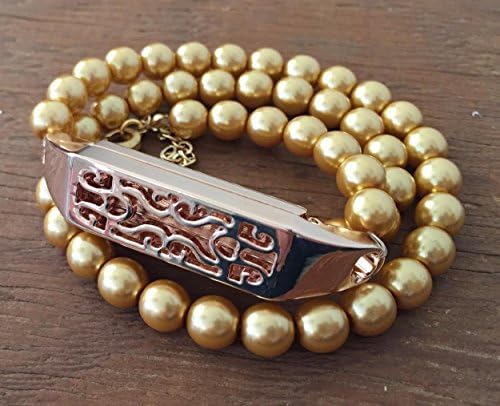 Rose Gold Pearls Bracelet For Fitbit Flex 2 Activity Tracker Rose Gold Flowers Design Bangle Fitbit Flex 2 Adjustable Jewelry Band