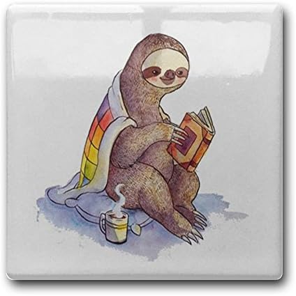 Linpark Cute Sloth Study Square Drink Coaster Holder Cup Mats Ceramics 11cm
