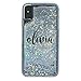 MARBLEFY Personalized Handwriting Name Holographic Diamond liquid sliver dust case for iPhone Xs Max/Xs/8/7/6 Plus Protective Shockproof Sturdy Case