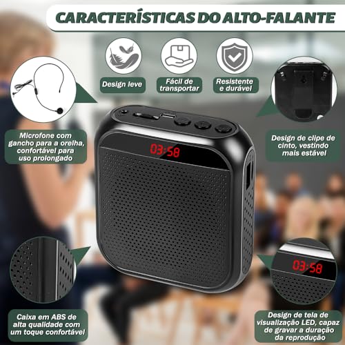 Professores de Amplificador de Voz, Sistema de PA Portátil com Fone de Ouvido de Microfone, Conjunto de Mini Amplificador de Voz Portátil, Microfone Professor