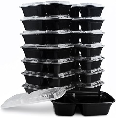 KICHEIF Meal Prep Containers, [15pack][34oz] 2 Compartment Food Prep Containers, Food Storage Containers with Lids, Reusable Bento Box - BPA Free, Stackable/Microwave/Dishwasher/Freezer Safe
