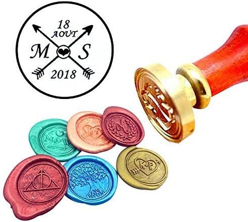 Kooer Custom Personalized Wedding Arrow of Love Wax Seal Stamp Cupid's Arrow Sealing Wax Stamp Kit Love Arrow Wax Stamp Custom Initial Date Wedding Invitation Love Arrow Sealing Stamp Set Arrow Stamp