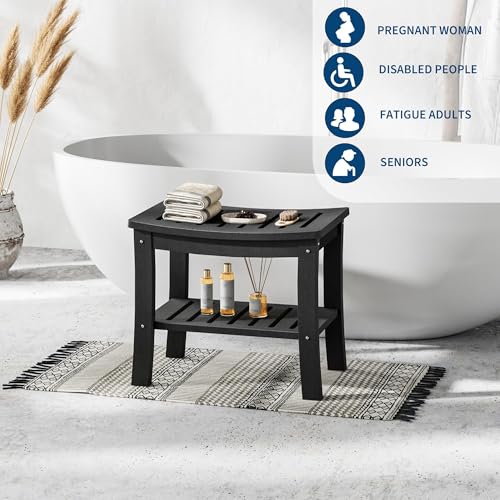 Garvee HDPE Shower Bench with Storage Shelf - 330 LBS Bathroom Stool | ADA Compliant Non-Slip Surface | Indoor/Outdoor -Resistant Seat