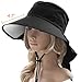 HINDAWI Sun Hat Wide Brim Sun Hats for Women UV Protection Floppy Beach Womens Summer Flap Cover Cap Black