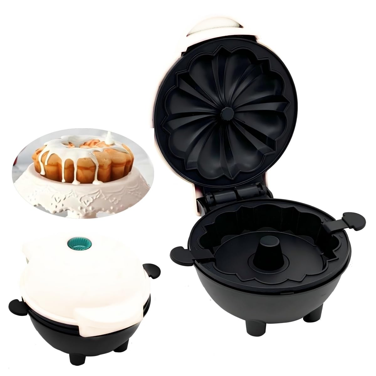 Photo 1 of Cake Maker Lava Cake Maker Mini Donut Maker Waffle Maker Pancakes Maker Machine for Breakfast, Snacks, Desserts Non-stick Surface, Cake Machine, Double-sided Heating, White