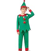 QIKUBI Christmas Elf Dress Up for Kids Xmas Festive Boys Santa's Helper Outfit