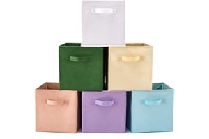 EZOWare Set of 6 Foldable Fabric Basket Bins, 10.5"x10.5"x11" Collapsible Storage Organizer Cube with Handle for Kids Clothes Baby Nursery - Mixed Color