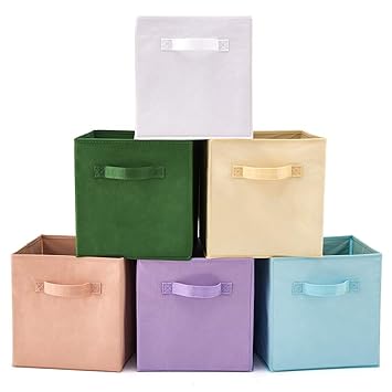 EZOWare Aufbewahrungsbox, 6er-Set Faltbare Aufbewahrungskiste für Regalfach ohne Deckel (Sortierte Farbe 2)