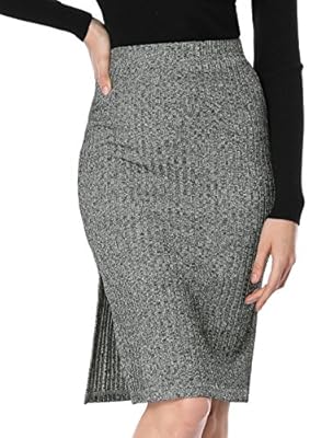 Allegra K Women's Elastic Waist Slit Side Stretch Bodycon Midi Pencil Knit Skirt