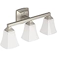 Moen Voss Brushed Nickel 3-Light Dual-Mount Bathroom Vanity Fixture with Frosted Glass, Bath Lighting Above Sink, YB5163BN